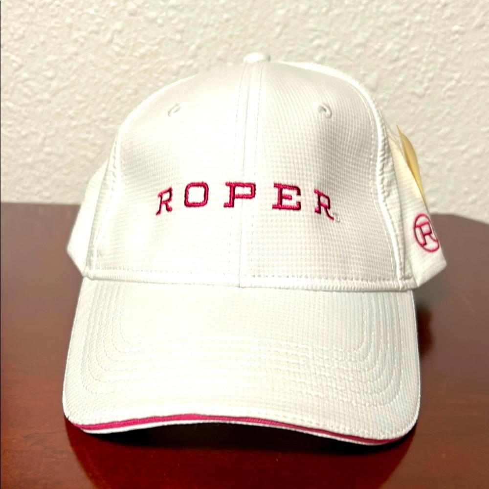 Womens Roper Baseball Cap Velcro Strap Hat White Pink Western Wear Ouray